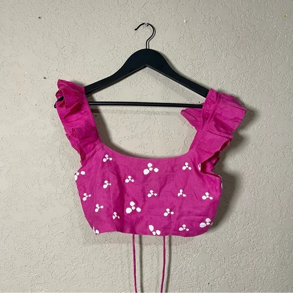 Mochi | SET! Embroidered hot pink floral two piece set - Picture 6 of 8